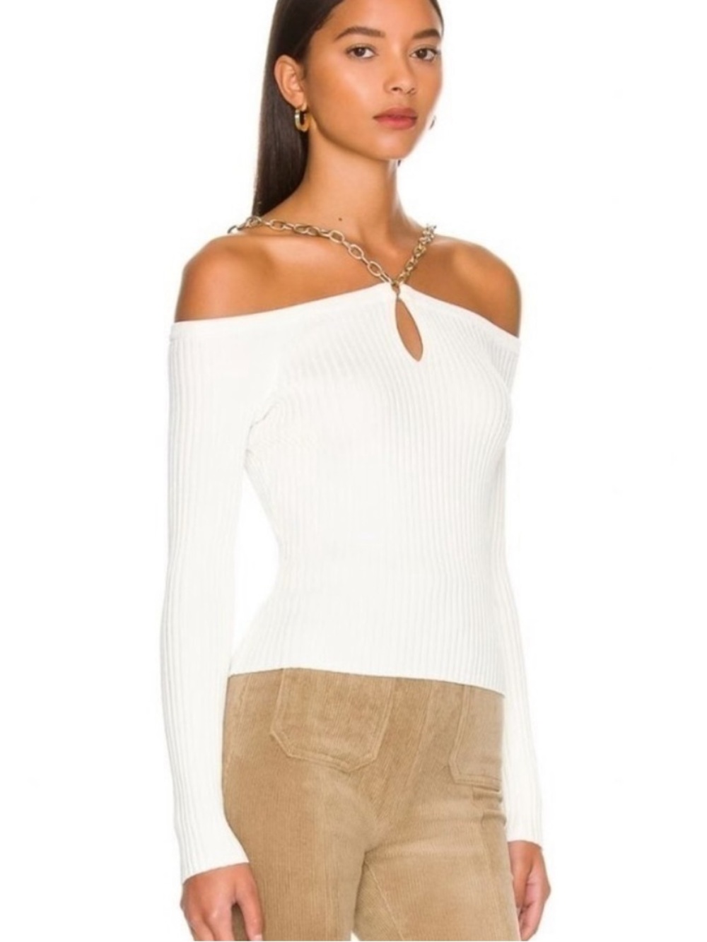 JONATHAN SIMKHAI Quinn Chain-Embellished Rib Knit Top XS